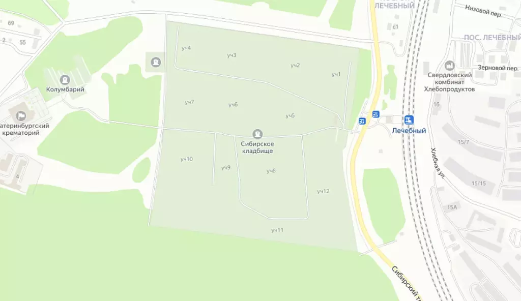 Сибирское кладбище Екатеринбурга на карте